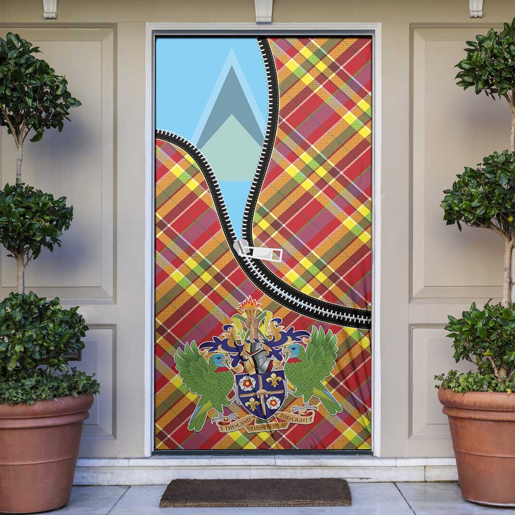 Saint Lucia Creole Day Door Cover Madras Pattern Zipper Stylized - Wonder Print Shop