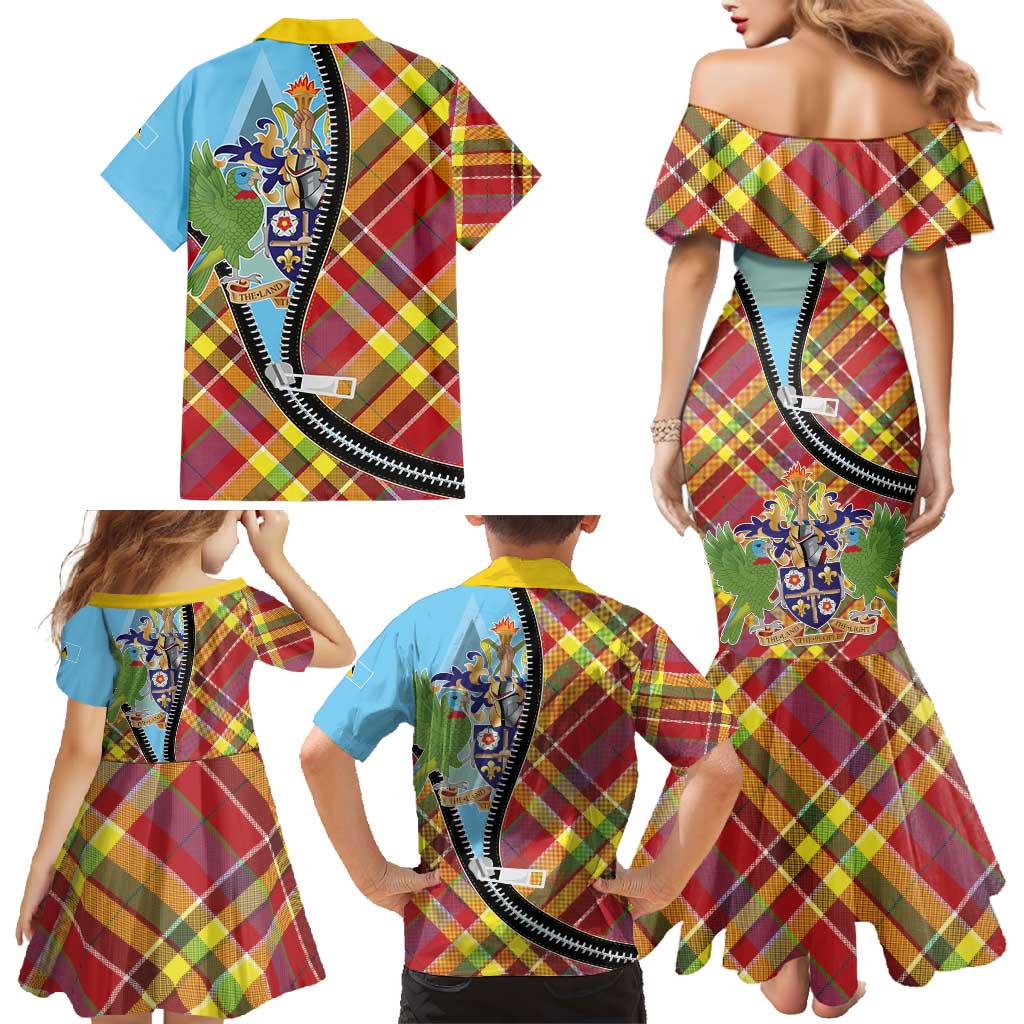 Saint Lucia Creole Day Family Matching Mermaid Dress and Hawaiian Shirt Madras Pattern Zipper Stylized - Wonder Print Shop