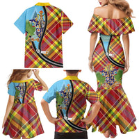 Saint Lucia Creole Day Family Matching Mermaid Dress and Hawaiian Shirt Madras Pattern Zipper Stylized - Wonder Print Shop