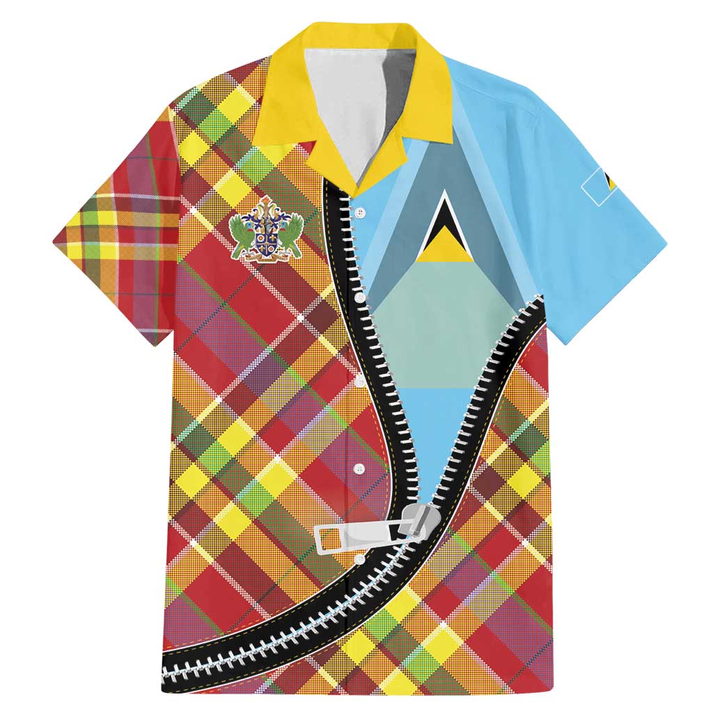 Saint Lucia Creole Day Family Matching Mermaid Dress and Hawaiian Shirt Madras Pattern Zipper Stylized - Wonder Print Shop