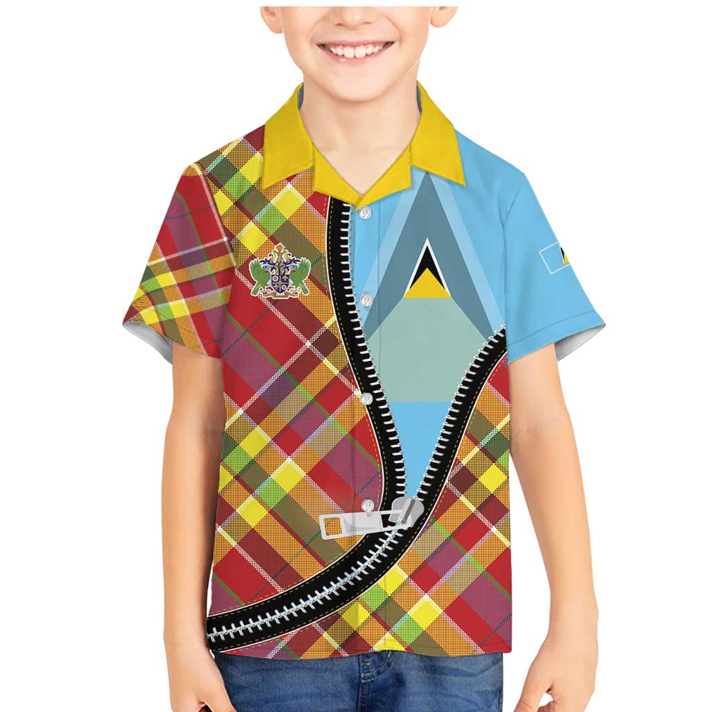 Saint Lucia Creole Day Family Matching Mermaid Dress and Hawaiian Shirt Madras Pattern Zipper Stylized - Wonder Print Shop