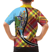 Saint Lucia Creole Day Family Matching Off The Shoulder Long Sleeve Dress and Hawaiian Shirt Madras Pattern Zipper Stylized - Wonder Print Shop