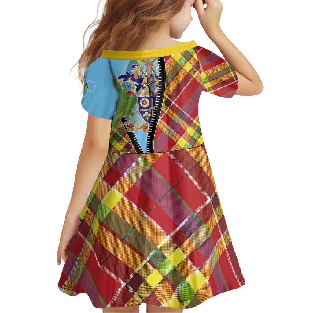 Saint Lucia Creole Day Family Matching Off Shoulder Maxi Dress and Hawaiian Shirt Madras Pattern Zipper Stylized - Wonder Print Shop