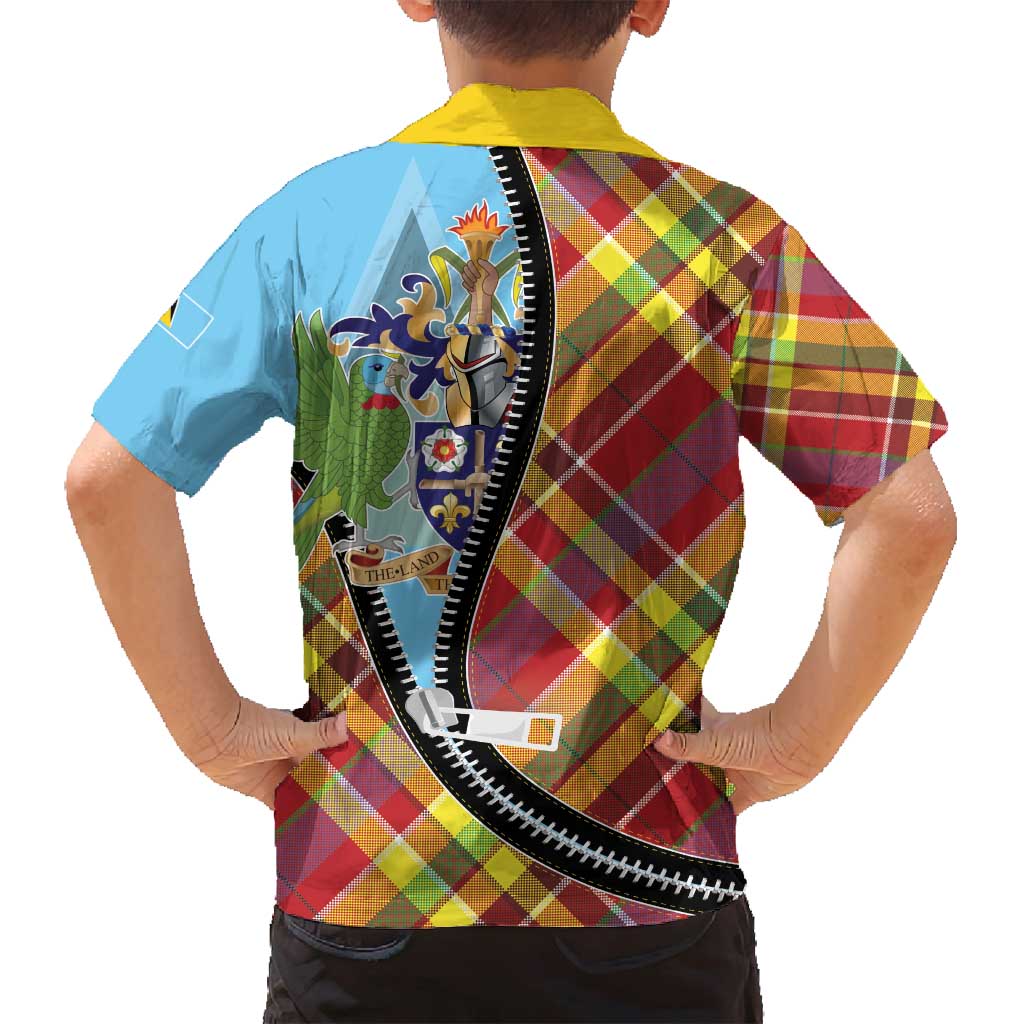 Saint Lucia Creole Day Family Matching Puletasi and Hawaiian Shirt Madras Pattern Zipper Stylized - Wonder Print Shop