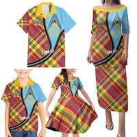 Saint Lucia Creole Day Family Matching Puletasi and Hawaiian Shirt Madras Pattern Zipper Stylized - Wonder Print Shop