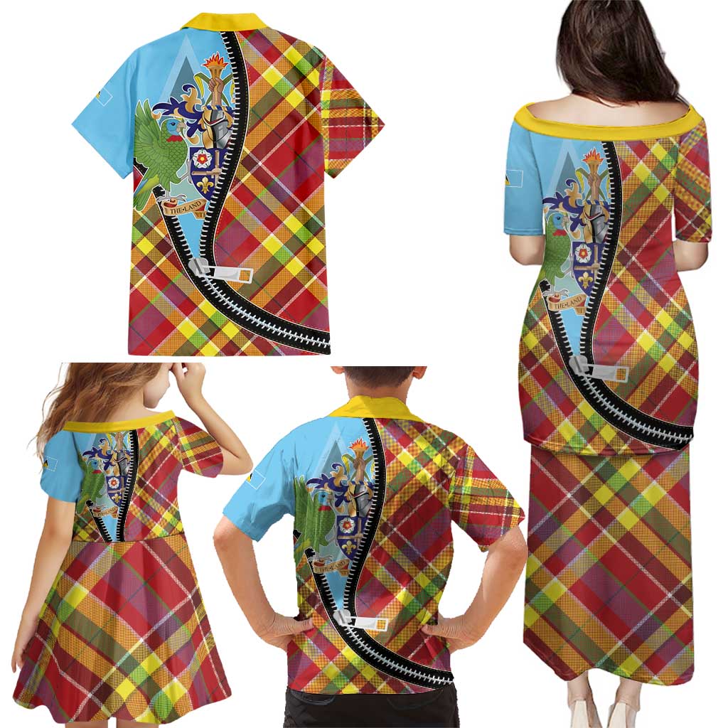 Saint Lucia Creole Day Family Matching Puletasi and Hawaiian Shirt Madras Pattern Zipper Stylized - Wonder Print Shop
