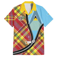 Saint Lucia Creole Day Family Matching Puletasi and Hawaiian Shirt Madras Pattern Zipper Stylized - Wonder Print Shop
