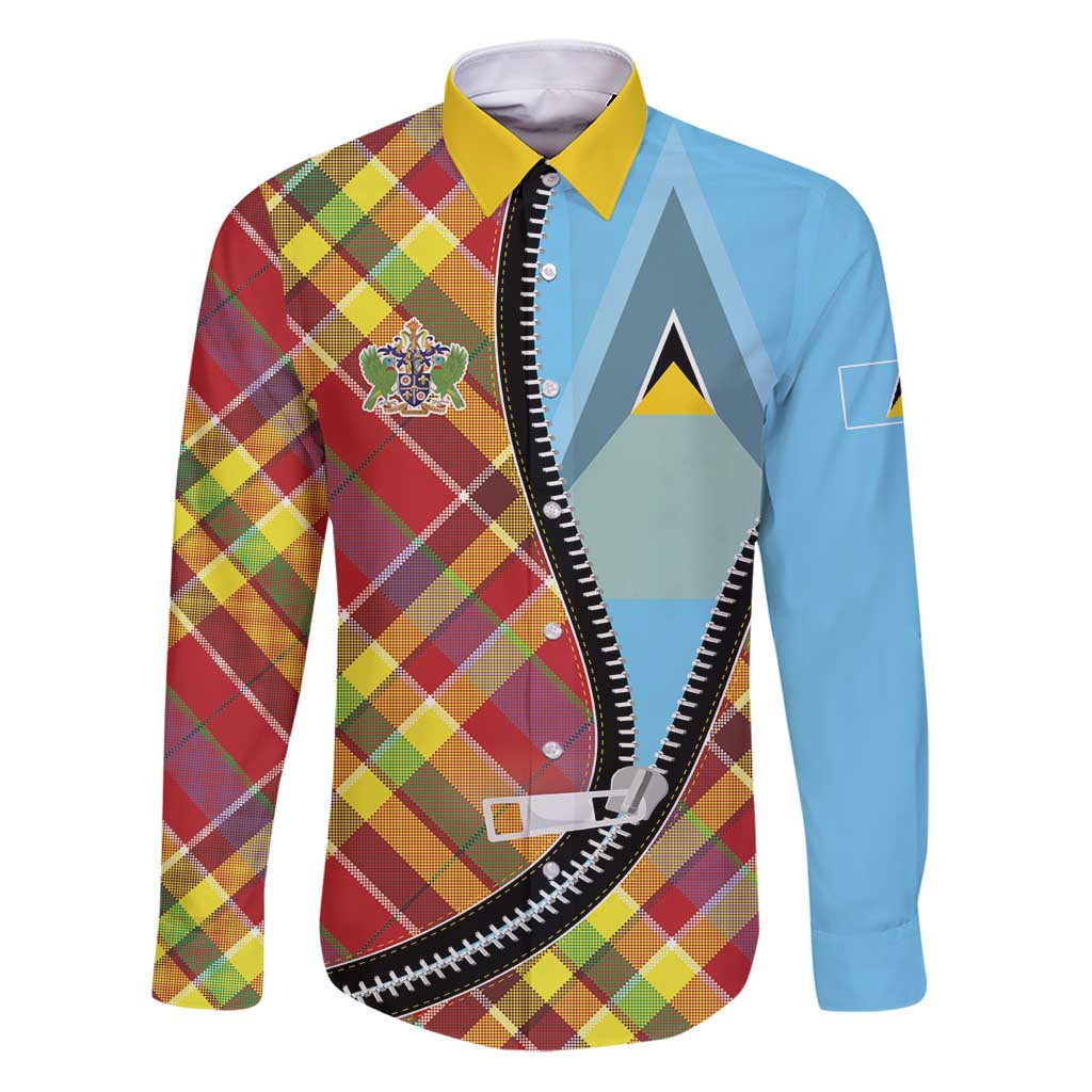 Saint Lucia Creole Day Family Matching Puletasi and Hawaiian Shirt Madras Pattern Zipper Stylized - Wonder Print Shop