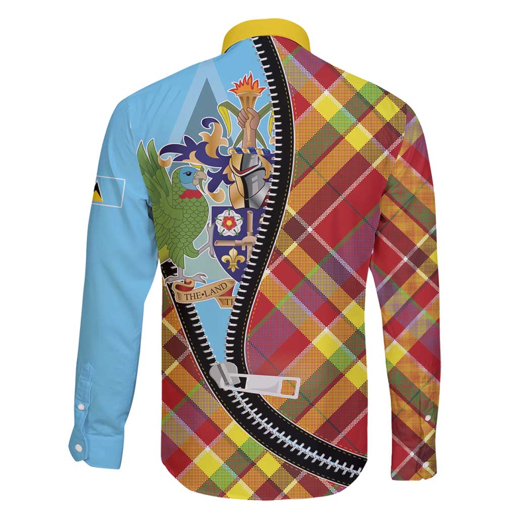 Saint Lucia Creole Day Family Matching Puletasi and Hawaiian Shirt Madras Pattern Zipper Stylized - Wonder Print Shop