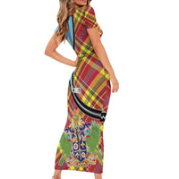 Saint Lucia Creole Day Family Matching Short Sleeve Bodycon Dress and Hawaiian Shirt Madras Pattern Zipper Stylized - Wonder Print Shop