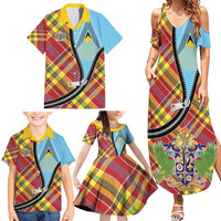 Saint Lucia Creole Day Family Matching Summer Maxi Dress and Hawaiian Shirt Madras Pattern Zipper Stylized - Wonder Print Shop