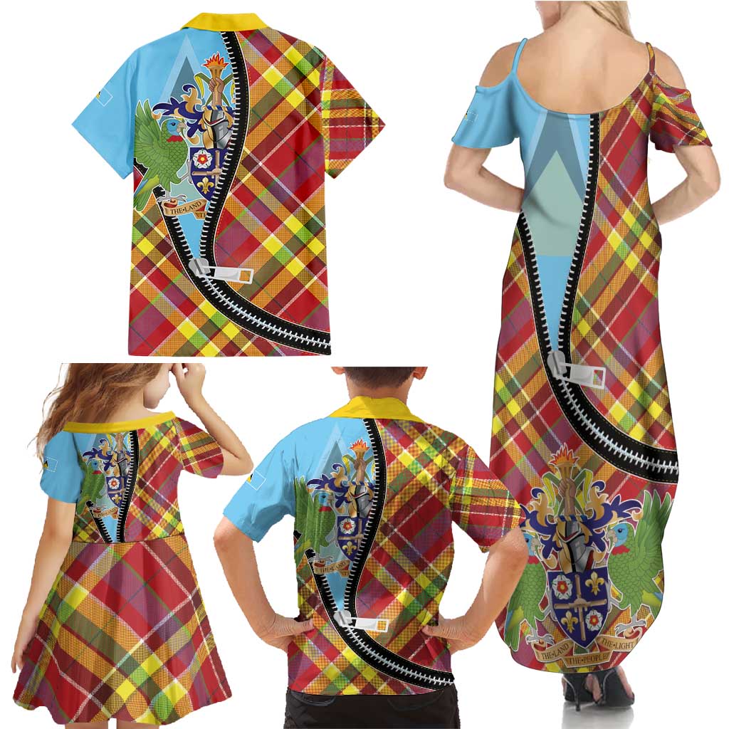 Saint Lucia Creole Day Family Matching Summer Maxi Dress and Hawaiian Shirt Madras Pattern Zipper Stylized - Wonder Print Shop