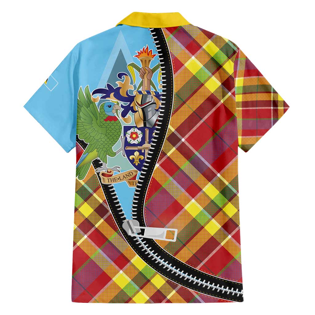 Saint Lucia Creole Day Family Matching Tank Maxi Dress and Hawaiian Shirt Madras Pattern Zipper Stylized - Wonder Print Shop