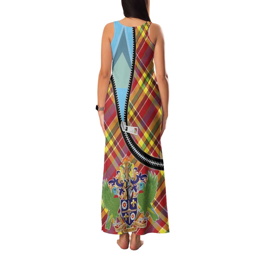 Saint Lucia Creole Day Family Matching Tank Maxi Dress and Hawaiian Shirt Madras Pattern Zipper Stylized - Wonder Print Shop