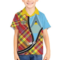 Saint Lucia Creole Day Family Matching Tank Maxi Dress and Hawaiian Shirt Madras Pattern Zipper Stylized - Wonder Print Shop