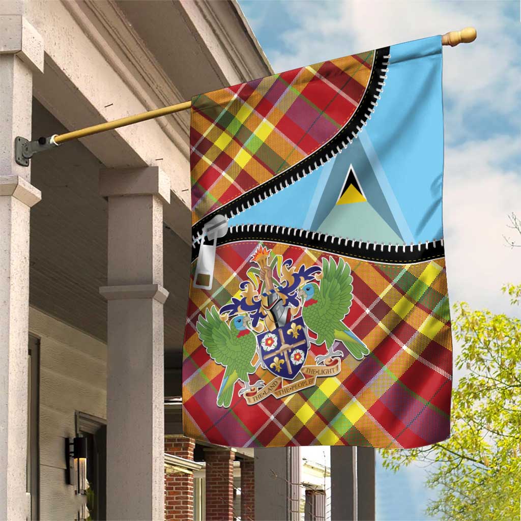 Saint Lucia Creole Day Garden Flag Madras Pattern Zipper Stylized - Wonder Print Shop