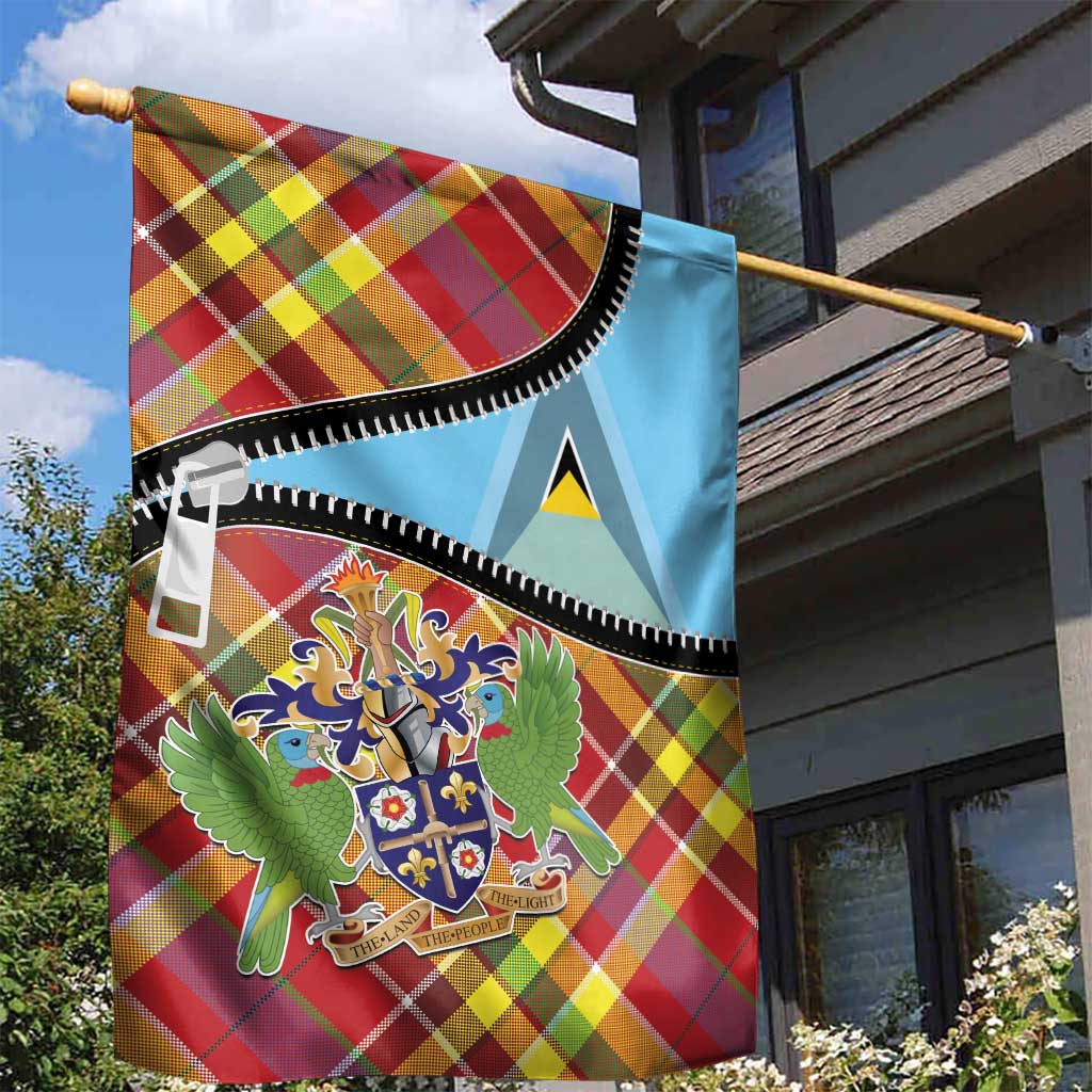 Saint Lucia Creole Day Garden Flag Madras Pattern Zipper Stylized - Wonder Print Shop