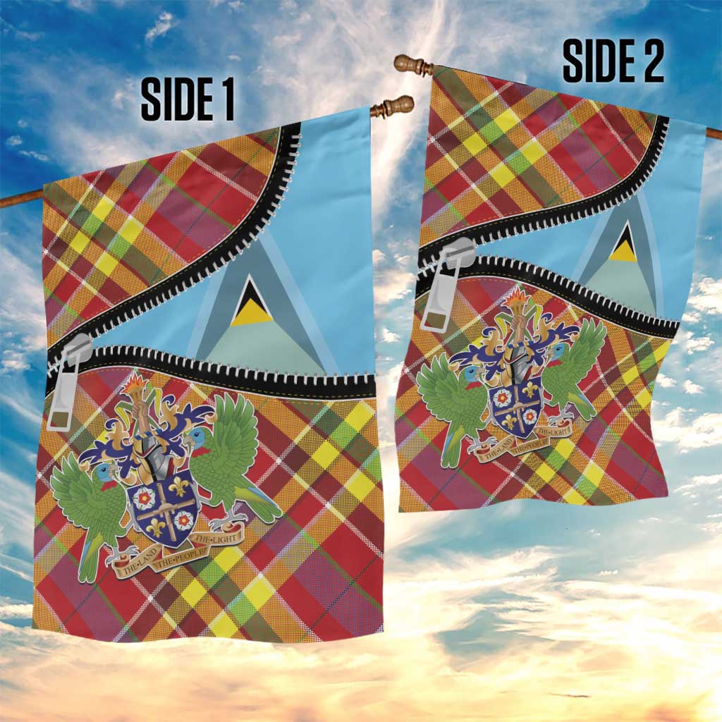 Saint Lucia Creole Day Garden Flag Madras Pattern Zipper Stylized - Wonder Print Shop