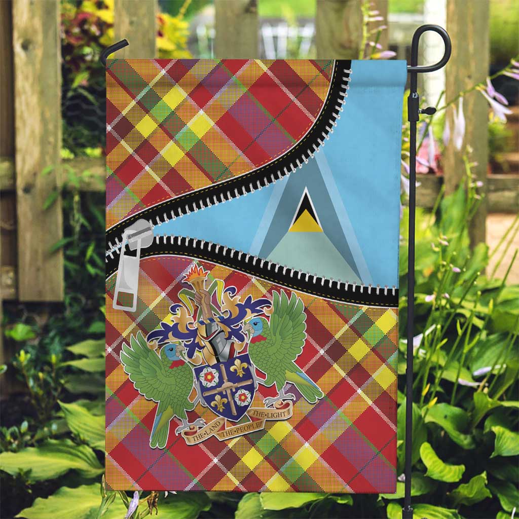 Saint Lucia Creole Day Garden Flag Madras Pattern Zipper Stylized - Wonder Print Shop