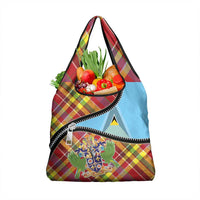 Saint Lucia Creole Day Grocery Bag Madras Pattern Zipper Stylized - Wonder Print Shop