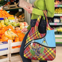 Saint Lucia Creole Day Grocery Bag Madras Pattern Zipper Stylized - Wonder Print Shop
