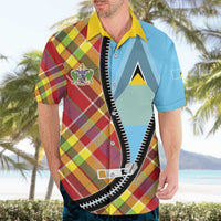 Saint Lucia Creole Day Hawaiian Shirt Madras Pattern Zipper Stylized - Wonder Print Shop