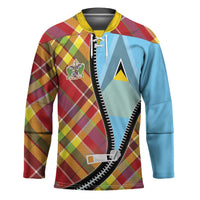 Saint Lucia Creole Day Hockey Jersey Madras Pattern Zipper Stylized - Wonder Print Shop
