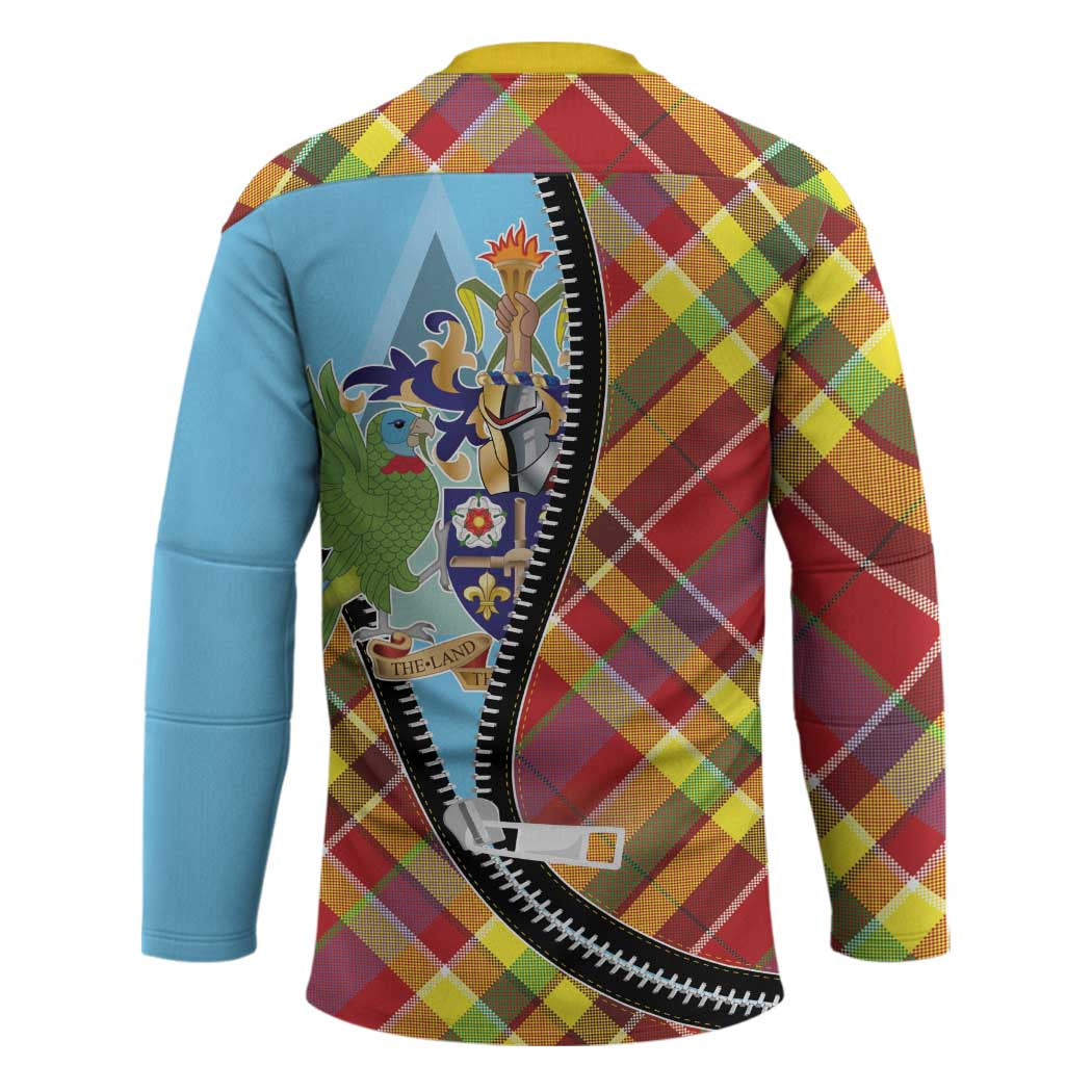 Saint Lucia Creole Day Hockey Jersey Madras Pattern Zipper Stylized - Wonder Print Shop