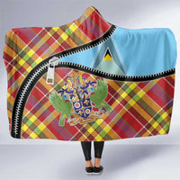 Saint Lucia Creole Day Hooded Blanket Madras Pattern Zipper Stylized - Wonder Print Shop