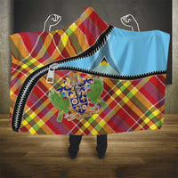 Saint Lucia Creole Day Hooded Blanket Madras Pattern Zipper Stylized - Wonder Print Shop