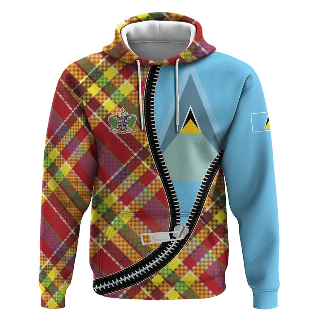 Saint Lucia Creole Day Hoodie Madras Pattern Zipper Stylized - Wonder Print Shop