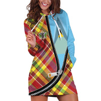 Saint Lucia Creole Day Hoodie Dress Madras Pattern Zipper Stylized - Wonder Print Shop