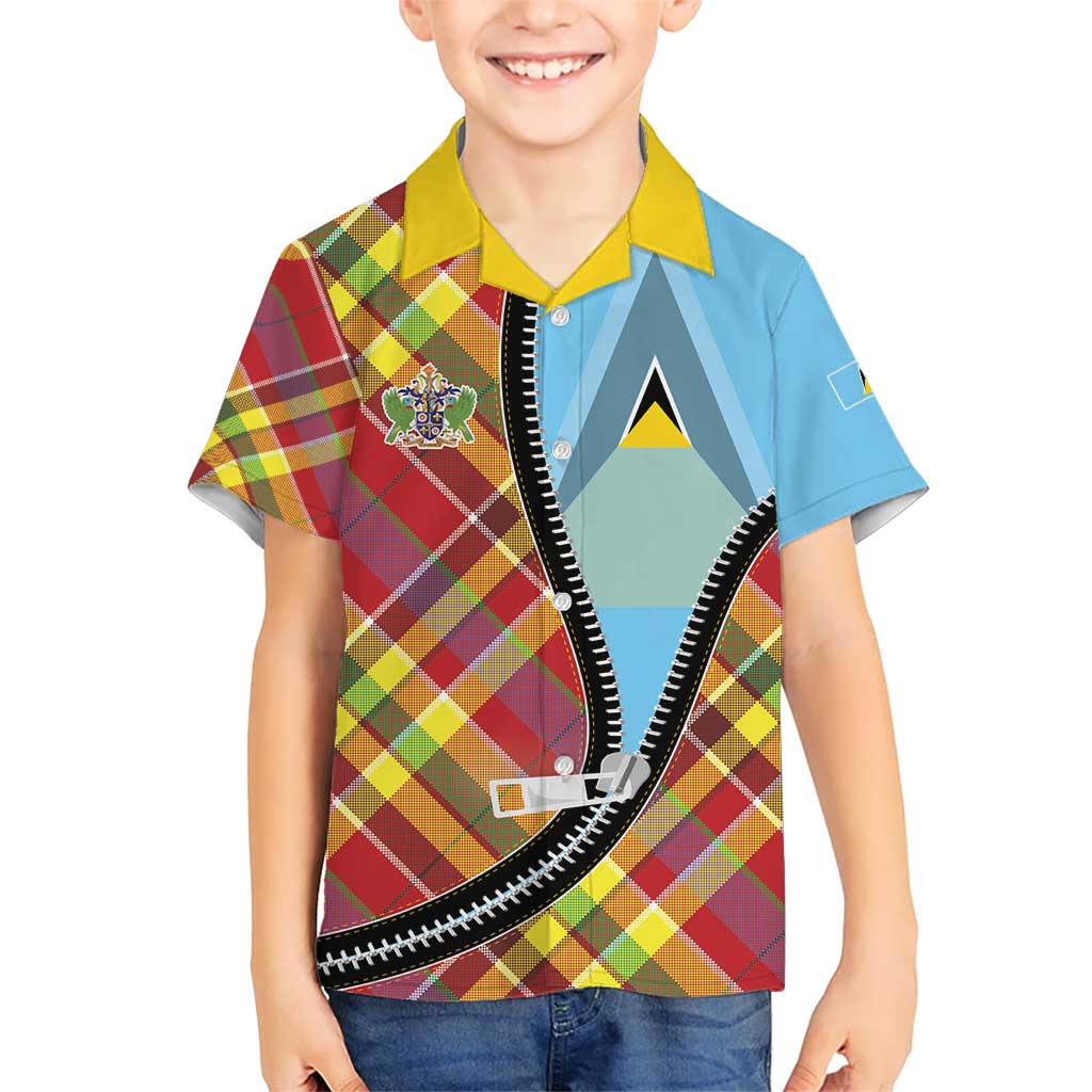 Saint Lucia Creole Day Kid Hawaiian Shirt Madras Pattern Zipper Stylized - Wonder Print Shop