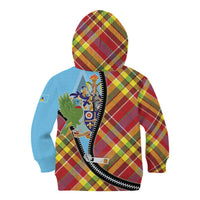 Saint Lucia Creole Day Kid Hoodie Madras Pattern Zipper Stylized - Wonder Print Shop