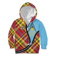 Saint Lucia Creole Day Kid Hoodie Madras Pattern Zipper Stylized - Wonder Print Shop