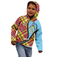 Saint Lucia Creole Day Kid Hoodie Madras Pattern Zipper Stylized - Wonder Print Shop