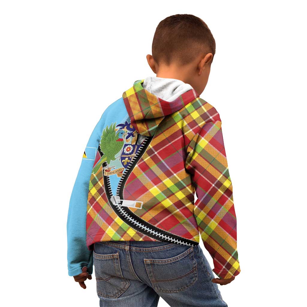 Saint Lucia Creole Day Kid Hoodie Madras Pattern Zipper Stylized - Wonder Print Shop