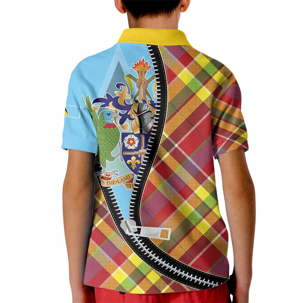 Saint Lucia Creole Day Kid Polo Shirt Madras Pattern Zipper Stylized - Wonder Print Shop