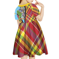 Saint Lucia Creole Day Kid Short Sleeve Dress Madras Pattern Zipper Stylized - Wonder Print Shop