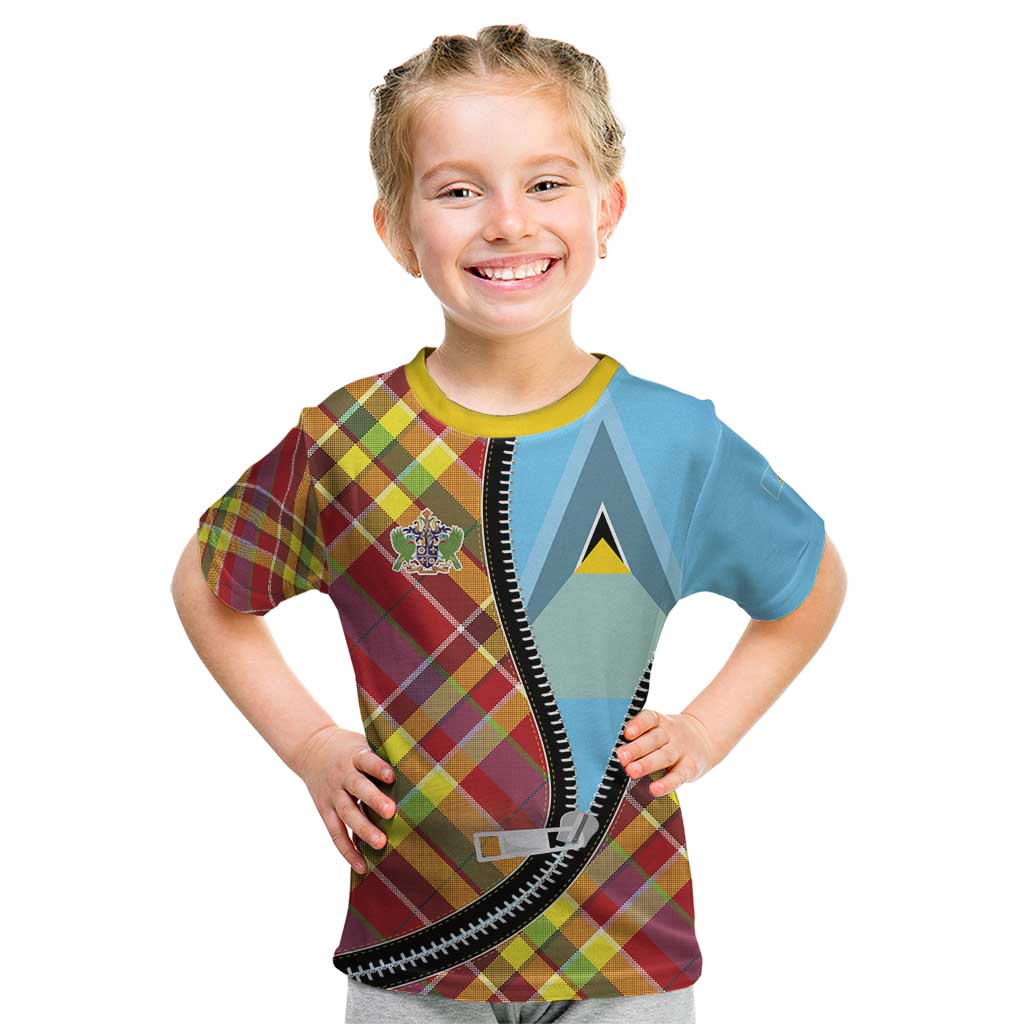 Saint Lucia Creole Day Kid T Shirt Madras Pattern Zipper Stylized - Wonder Print Shop