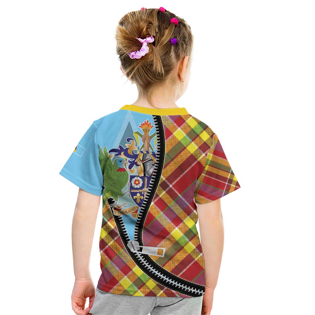 Saint Lucia Creole Day Kid T Shirt Madras Pattern Zipper Stylized - Wonder Print Shop