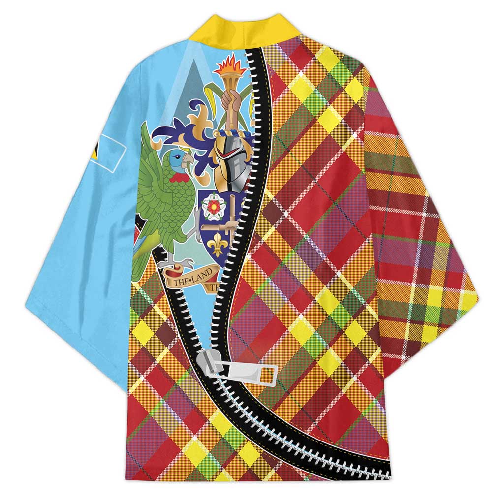 Saint Lucia Creole Day Kimono Madras Pattern Zipper Stylized - Wonder Print Shop