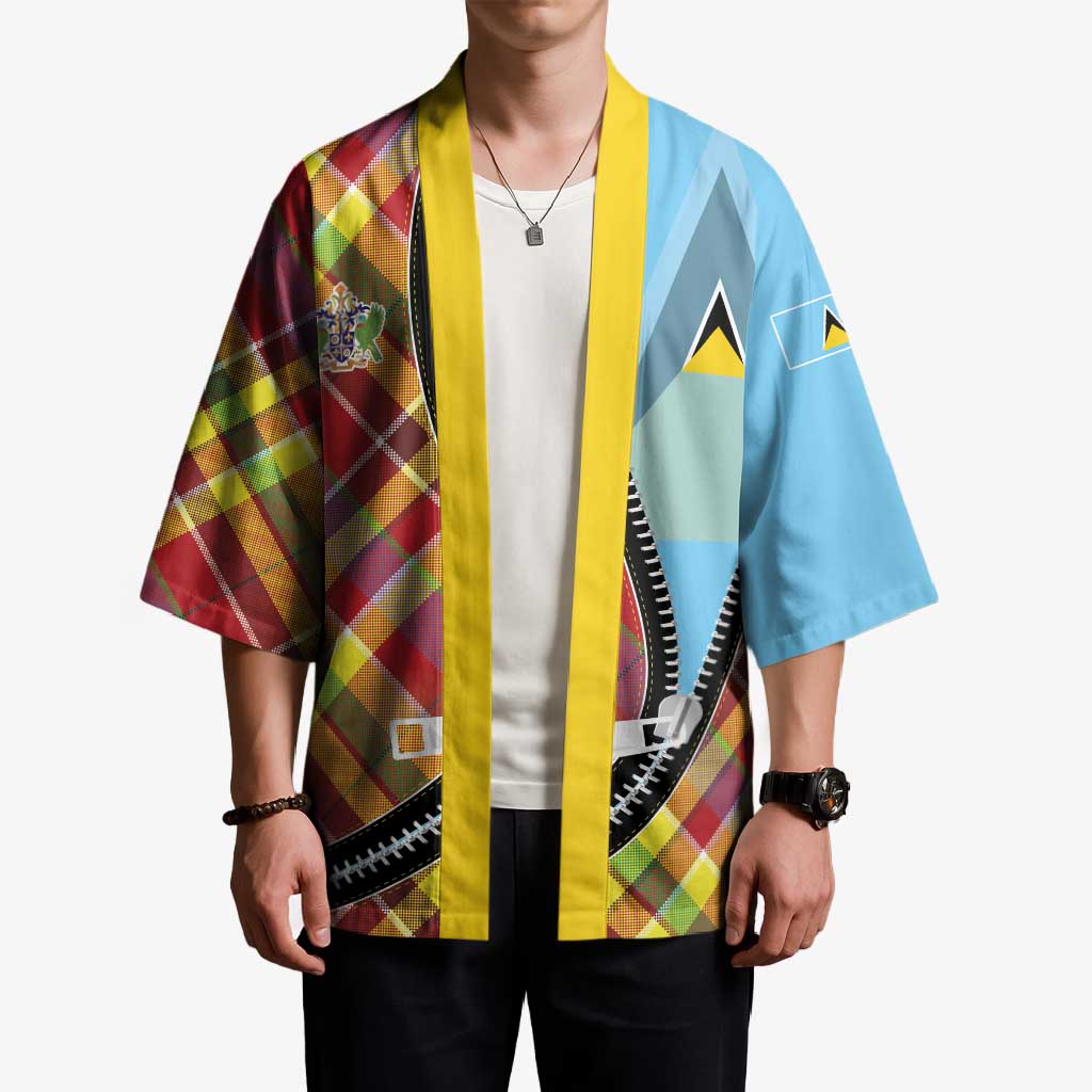 Saint Lucia Creole Day Kimono Madras Pattern Zipper Stylized - Wonder Print Shop