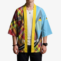 Saint Lucia Creole Day Kimono Madras Pattern Zipper Stylized - Wonder Print Shop