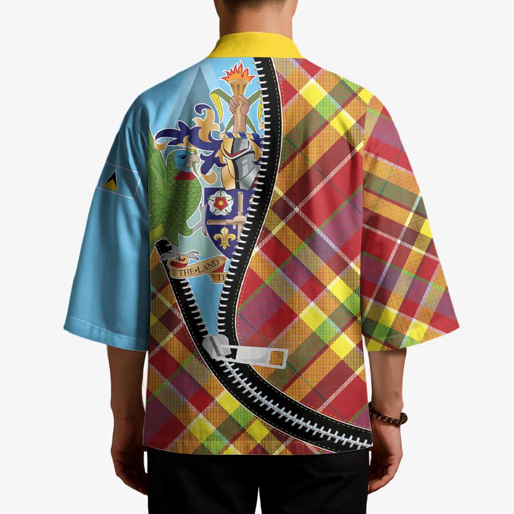 Saint Lucia Creole Day Kimono Madras Pattern Zipper Stylized - Wonder Print Shop