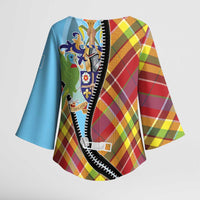 Saint Lucia Creole Day Kimono Sleeve Blouse Madras Pattern Zipper Stylized - Wonder Print Shop