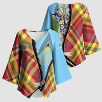 Saint Lucia Creole Day Kimono Sleeve Blouse Madras Pattern Zipper Stylized - Wonder Print Shop