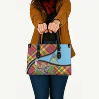 Saint Lucia Creole Day Leather Bag Madras Pattern Zipper Stylized - Wonder Print Shop