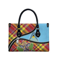 Saint Lucia Creole Day Leather Bag Madras Pattern Zipper Stylized - Wonder Print Shop