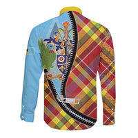 Saint Lucia Creole Day Long Sleeve Button Shirt Madras Pattern Zipper Stylized - Wonder Print Shop